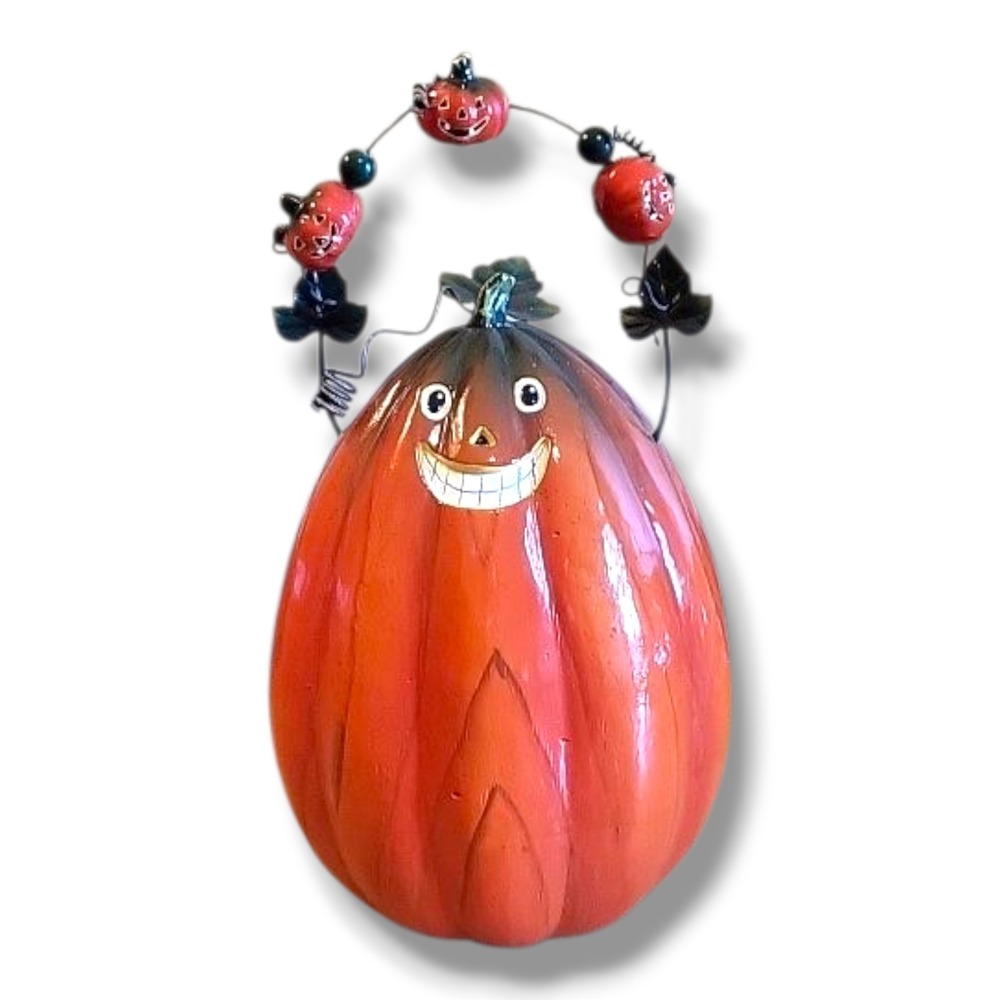 Primitive Folk Art Halloween Pumpkin Figurine Jack O Lantern 11.5" Vintage Style